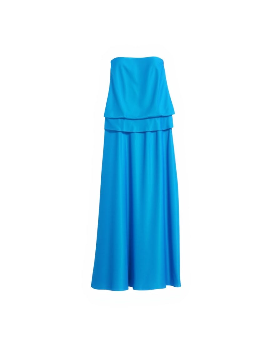 Topshop satin dropped waist blouson bandeau maxi dress in blue