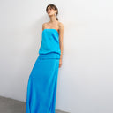 Topshop satin dropped waist blouson bandeau in cornflower blue