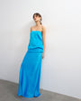 Topshop satin dropped waist blouson bandeau maxi dress in blue