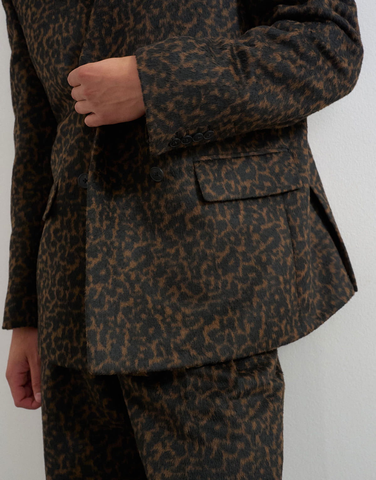 Topman oversized fit collarless double breasted blazer with leopard print in brown