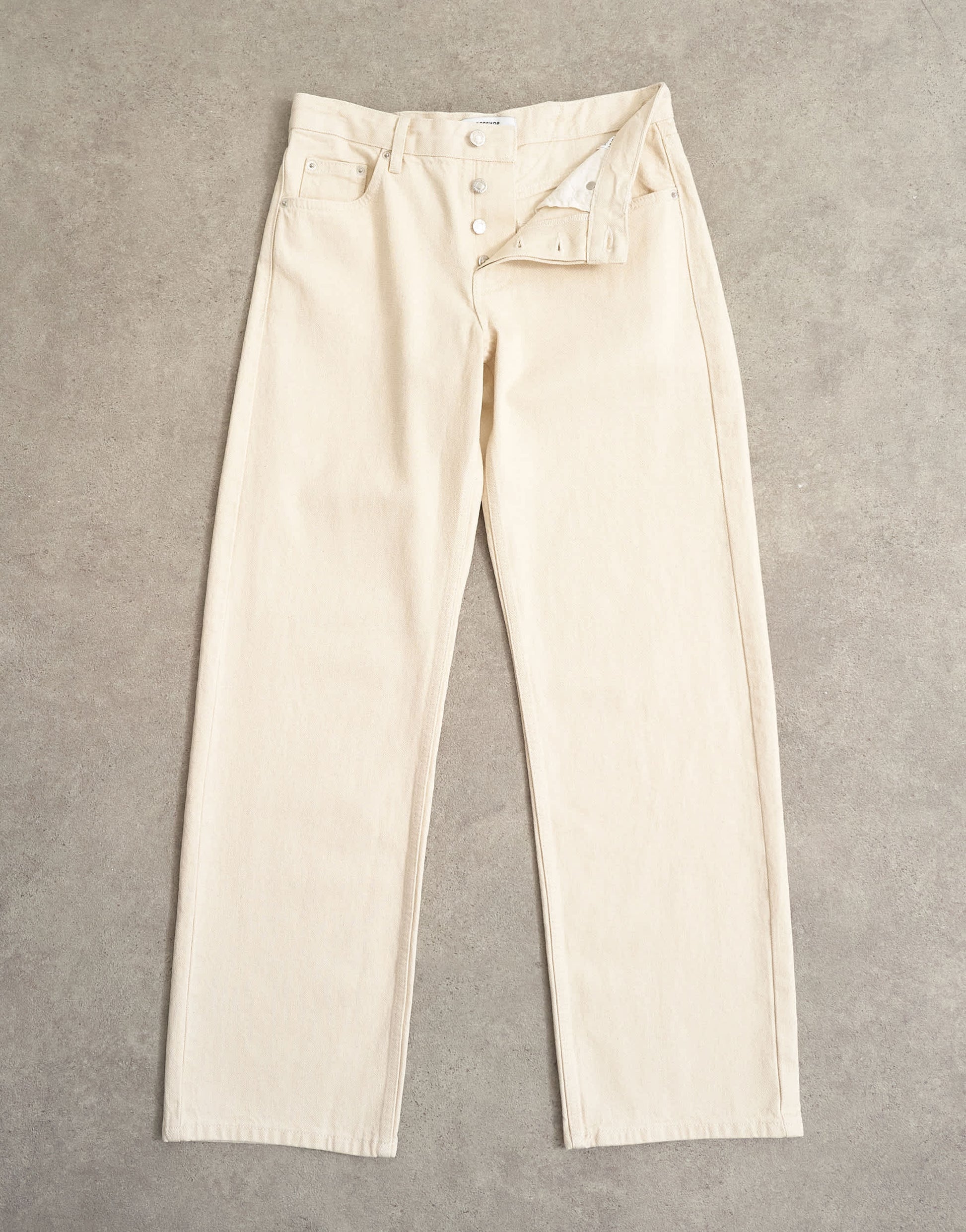 Topshop Ember low rise relaxed straight leg jean with lace up detail in oat