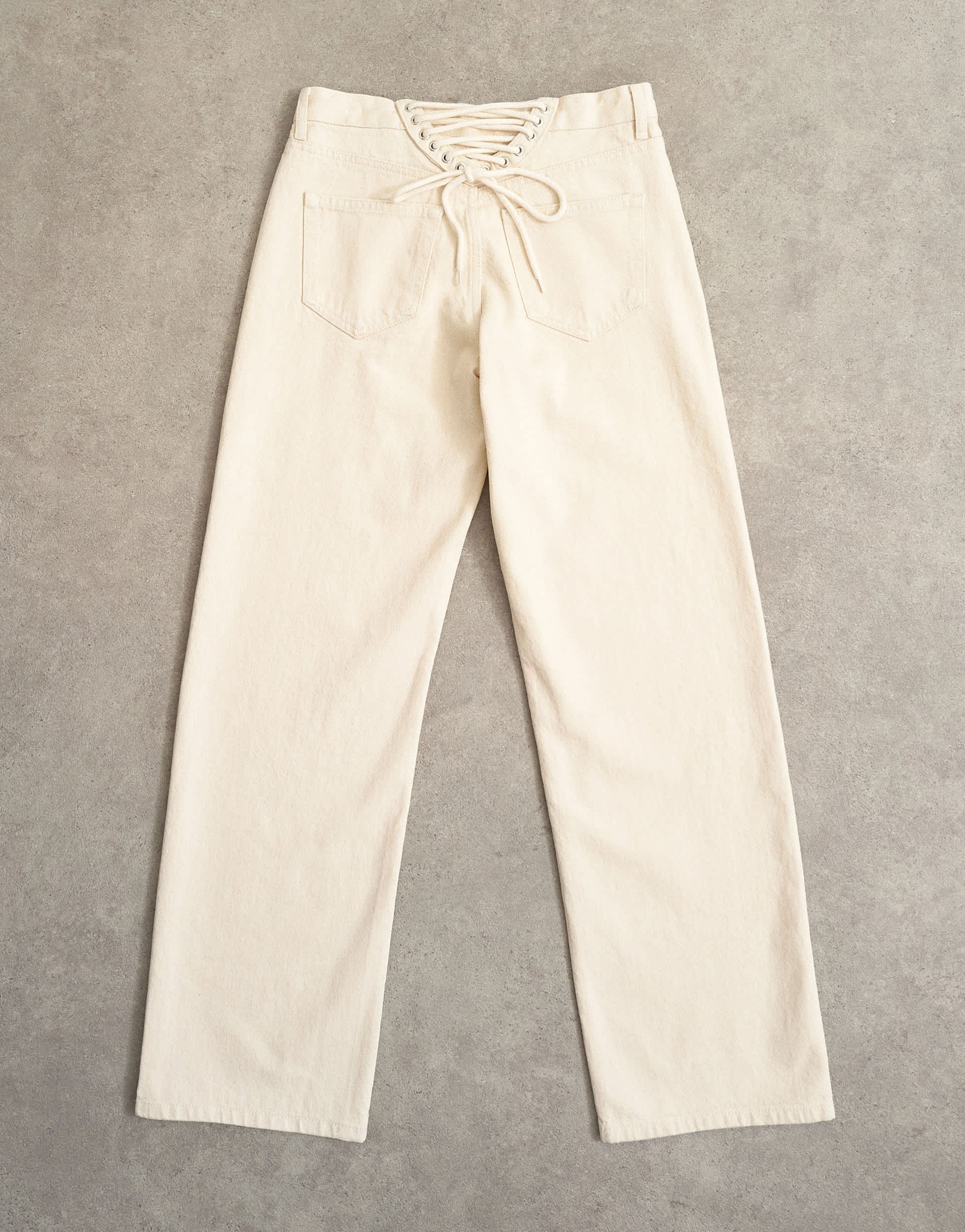 Topshop Ember low rise relaxed straight leg jean with lace up detail in oat