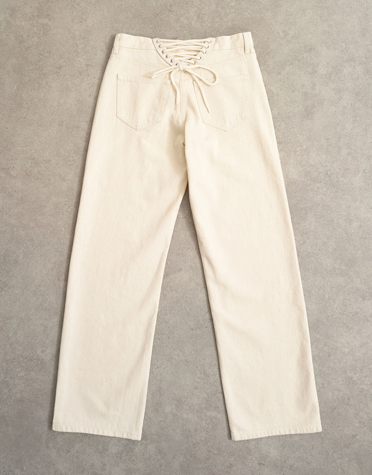 Topshop Ember low rise relaxed straight leg jean with lace up detail in oat