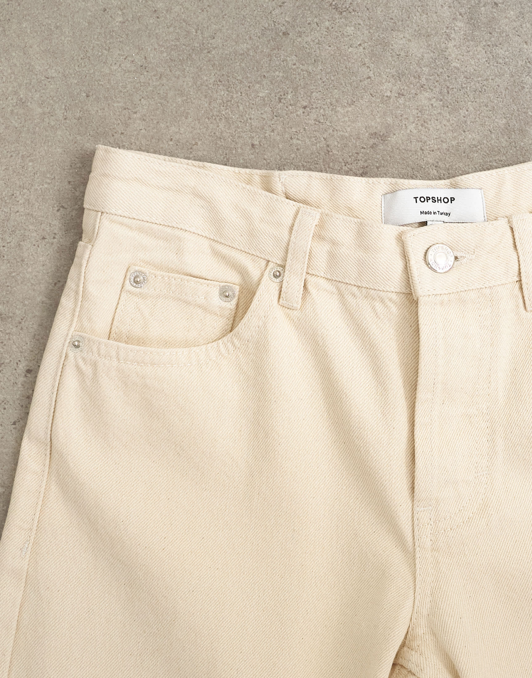 Topshop Ember low rise relaxed straight leg jean with lace up detail in oat
