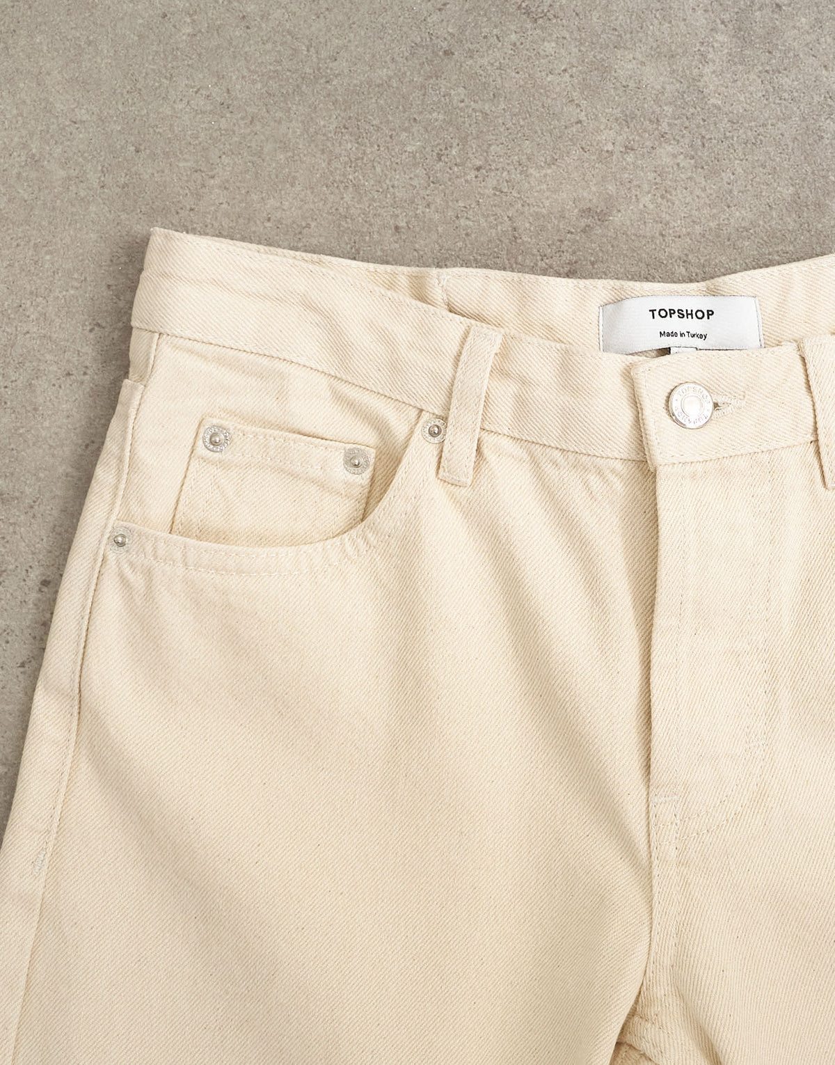Topshop Ember low rise relaxed straight leg jean with lace up detail in oat