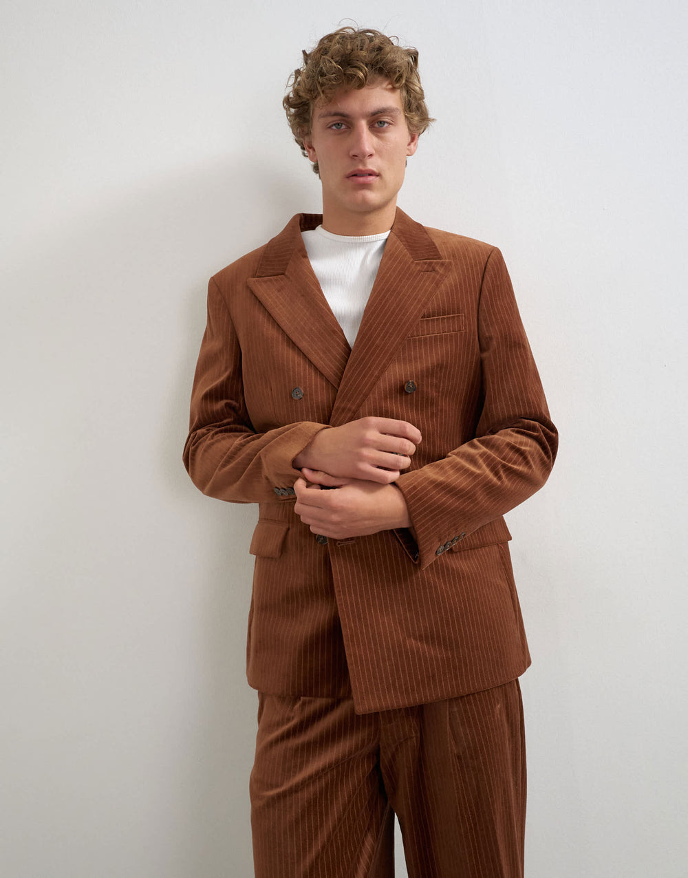 Blazer Topman à coupe décontractée, à double boutonnage, en velours rayé, couleur beige