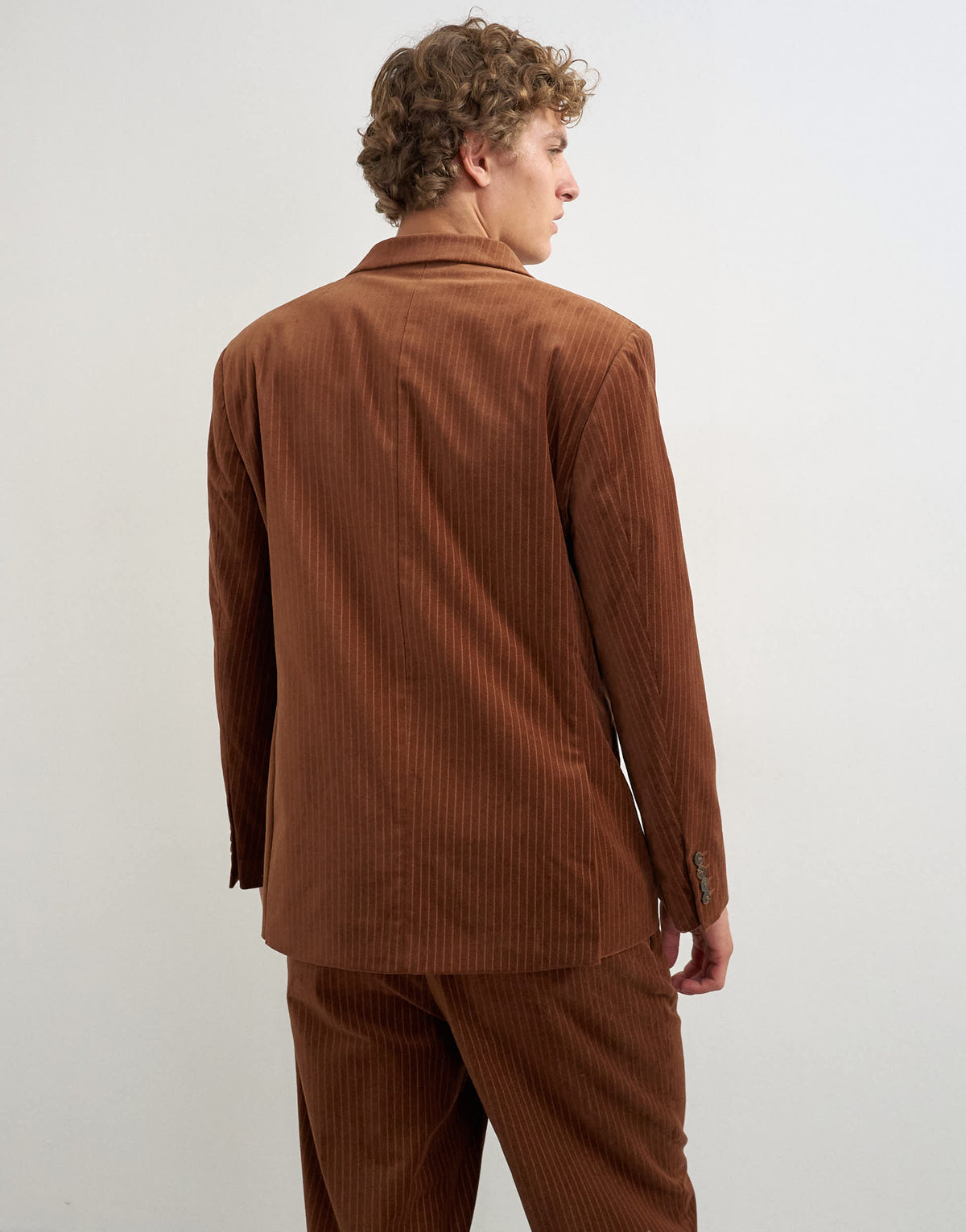 Topman relaxed fit double breasted velvet stripe blazer in tan