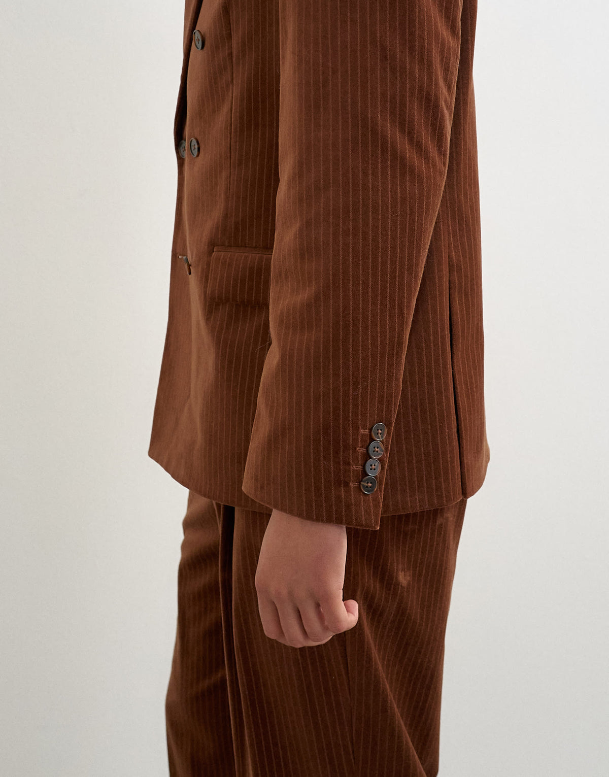 Topman relaxed fit double breasted velour stripe blazer in tan