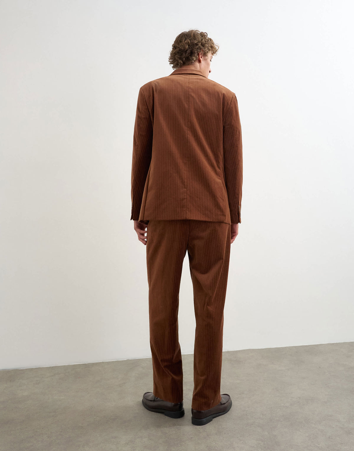 Topman wide leg velour stripe trousers with pleats in tan