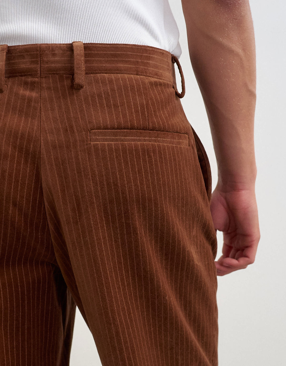 Topman wide leg velour stripe trousers with pleats in tan