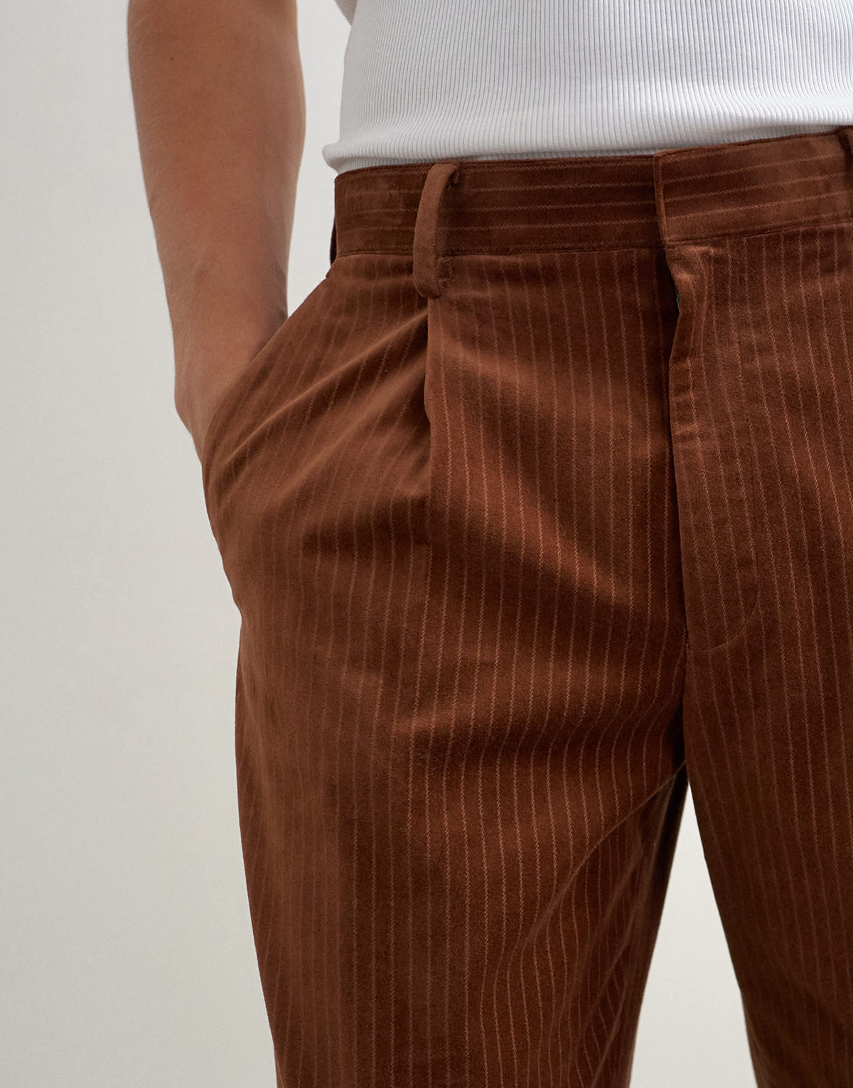 Topman wide leg velvet stripe trousers with pleats in tan