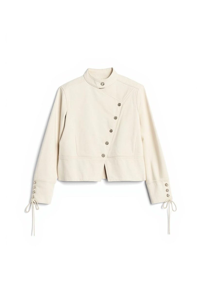 Topshop denim cropped button down jacket in oat