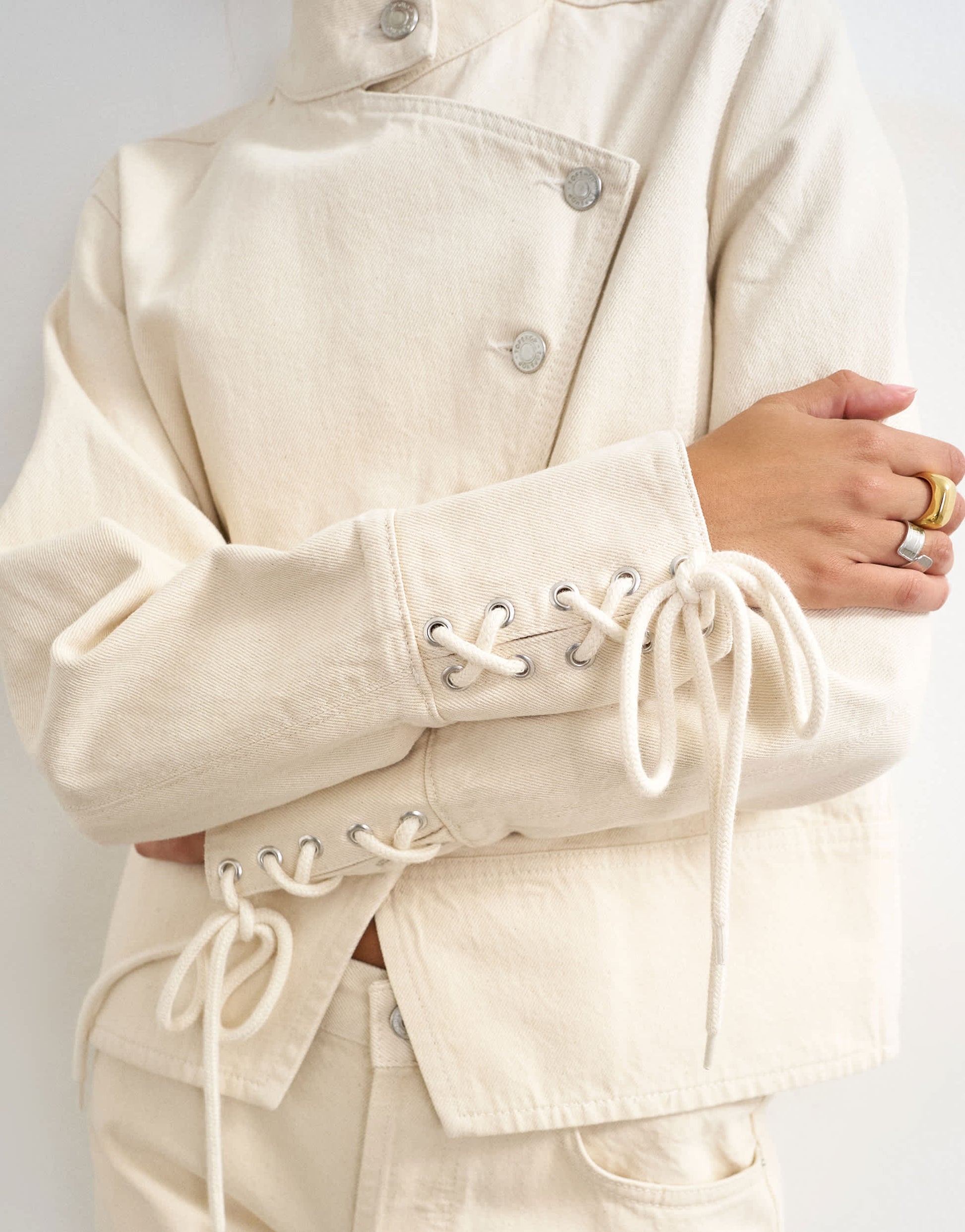 Topshop denim cropped button down jacket in oat