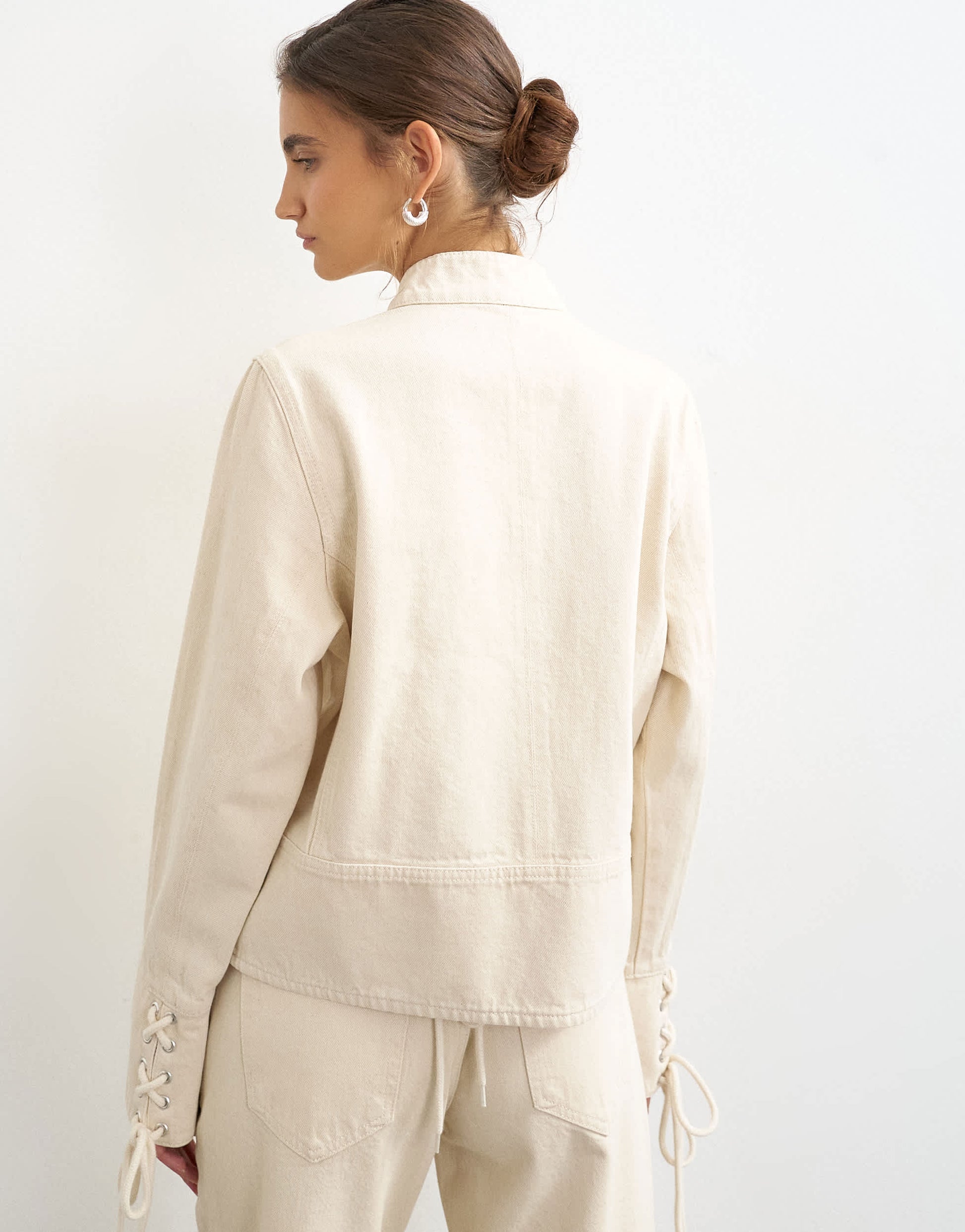 Topshop denim cropped button down jacket in oat