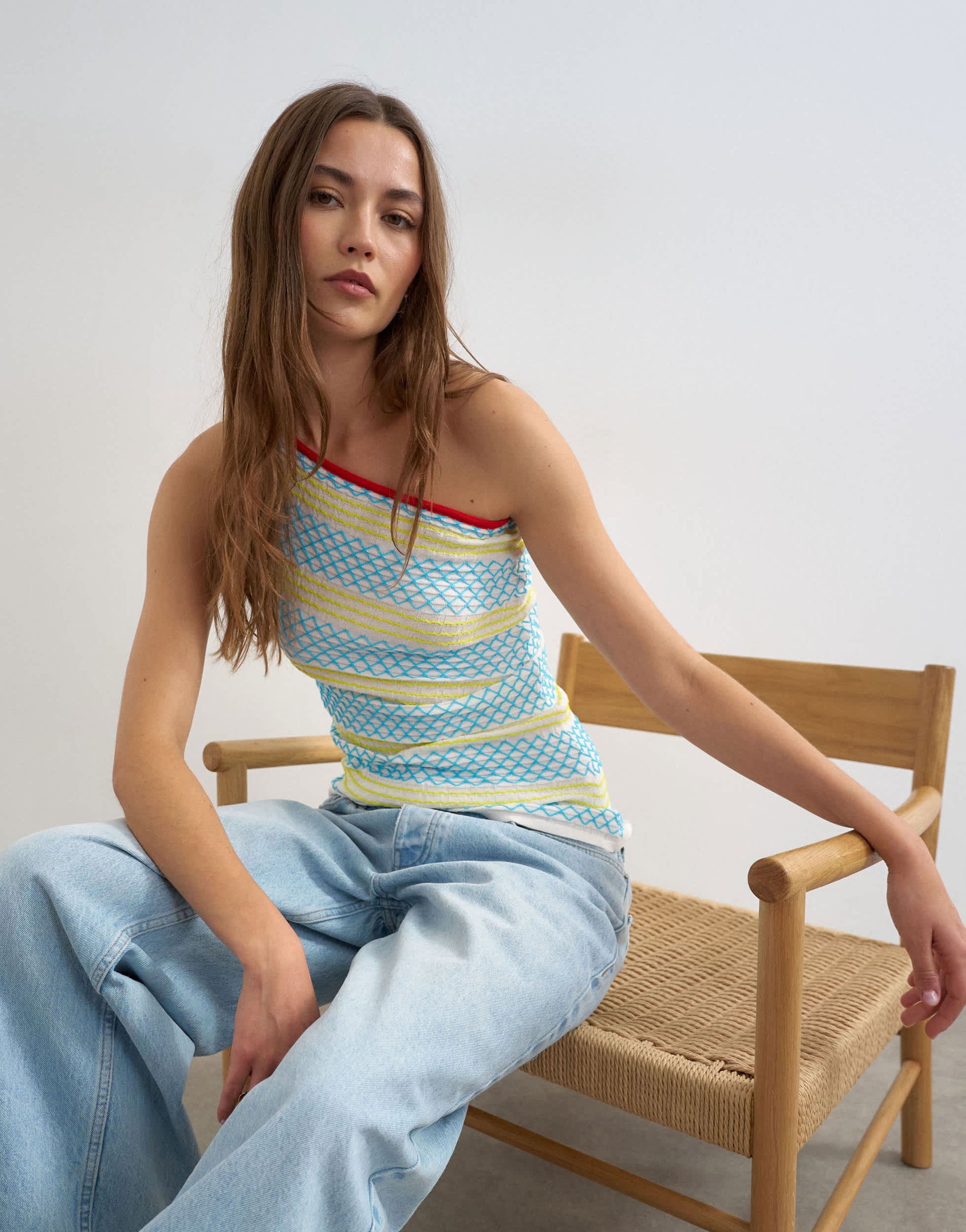 Topshop knitted asymmetric one shoulder colour pop top in multi
