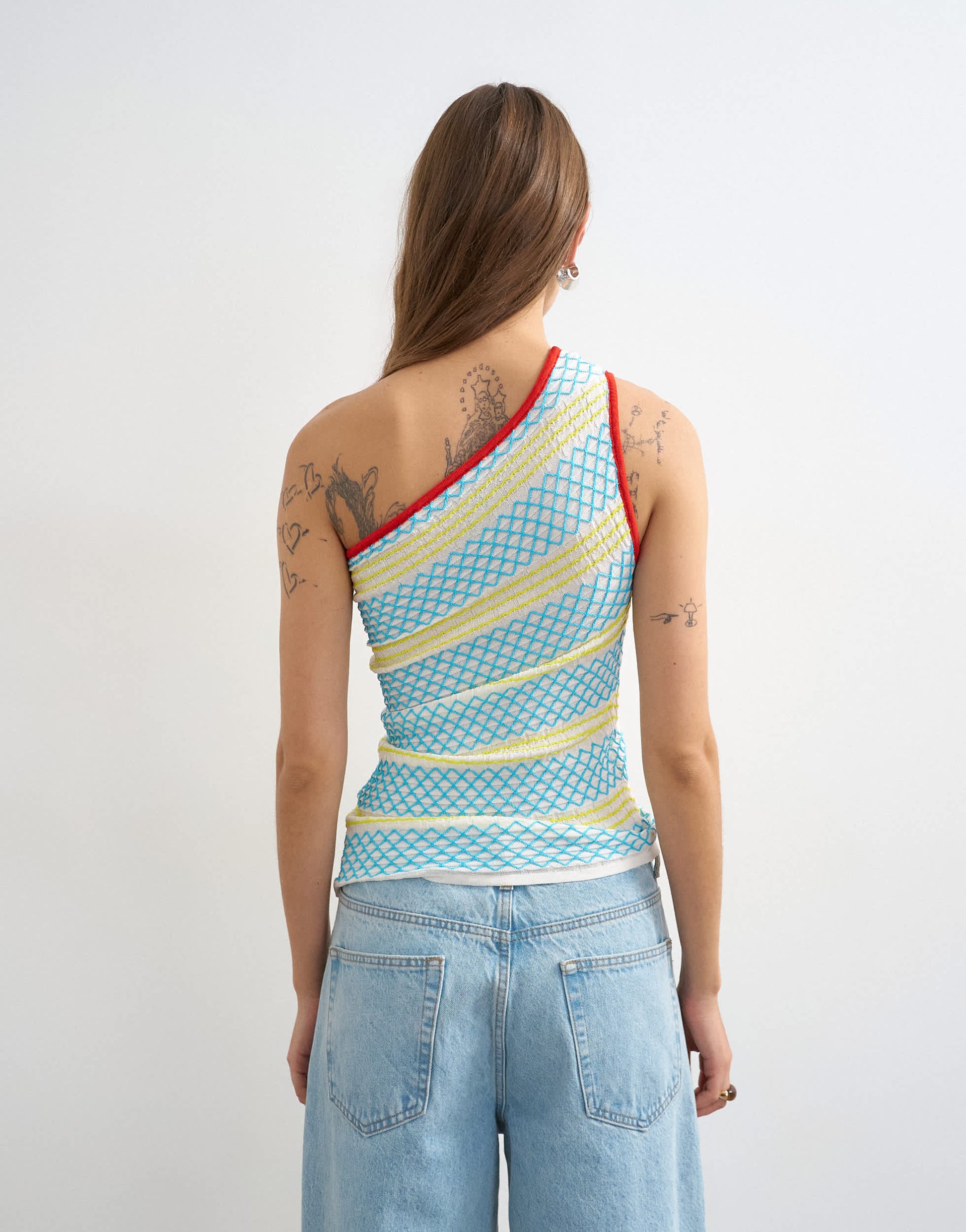 Topshop knitted asymmetric one shoulder colour pop top in multi