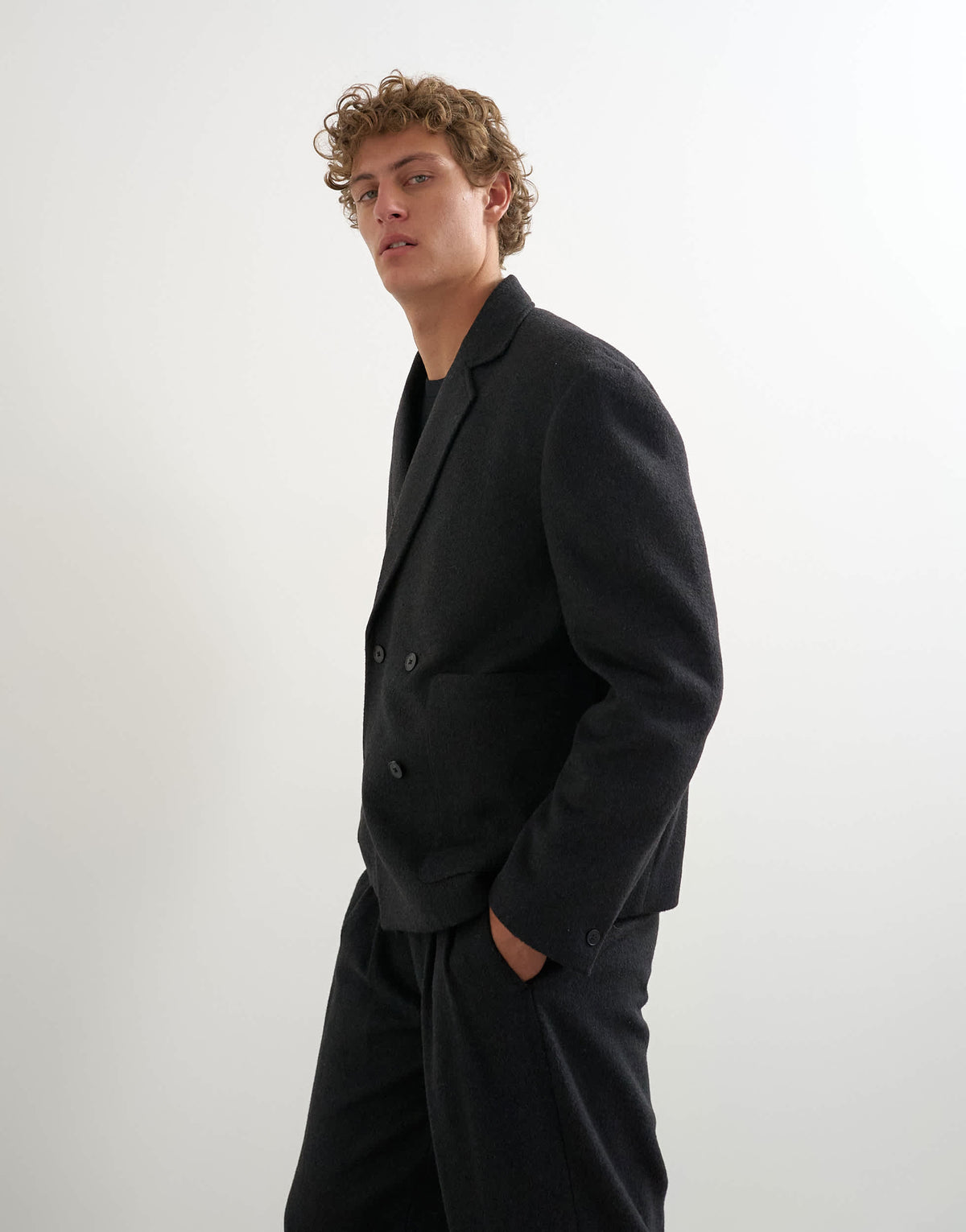Topman boxy fit double breasted textured blazer in charcoal