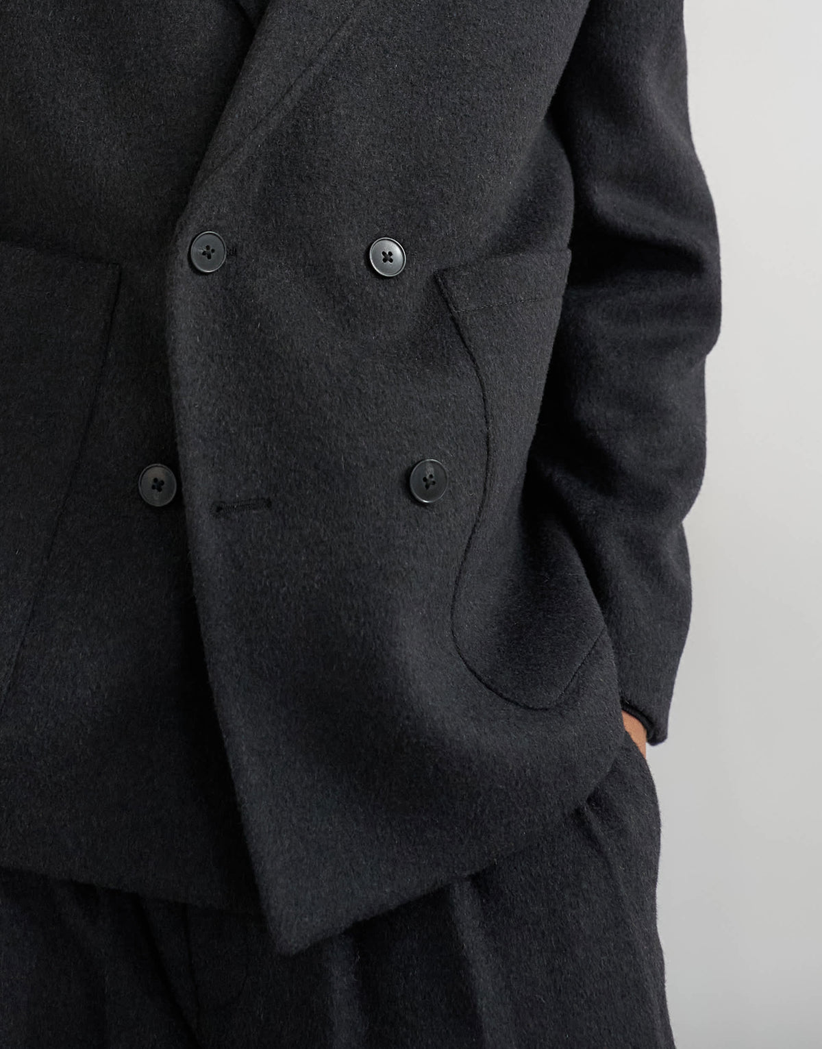 Topman boxy fit double breasted textured blazer in charcoal