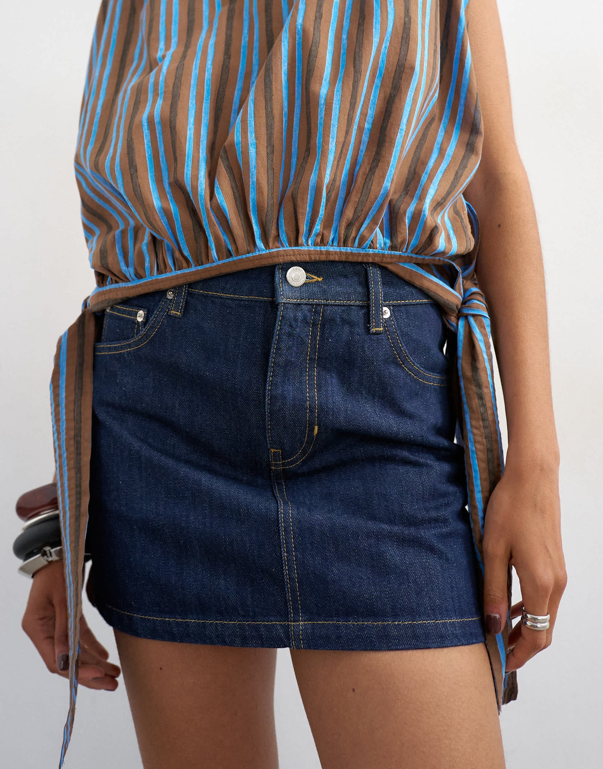 Topshop denim mini pelmet skirt in inidgo rinse