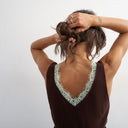 Topshop knitted contrast lace vest in brown with mint contrast lace