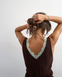 Topshop knitted contrast lace vest in brown with mint contrast lace