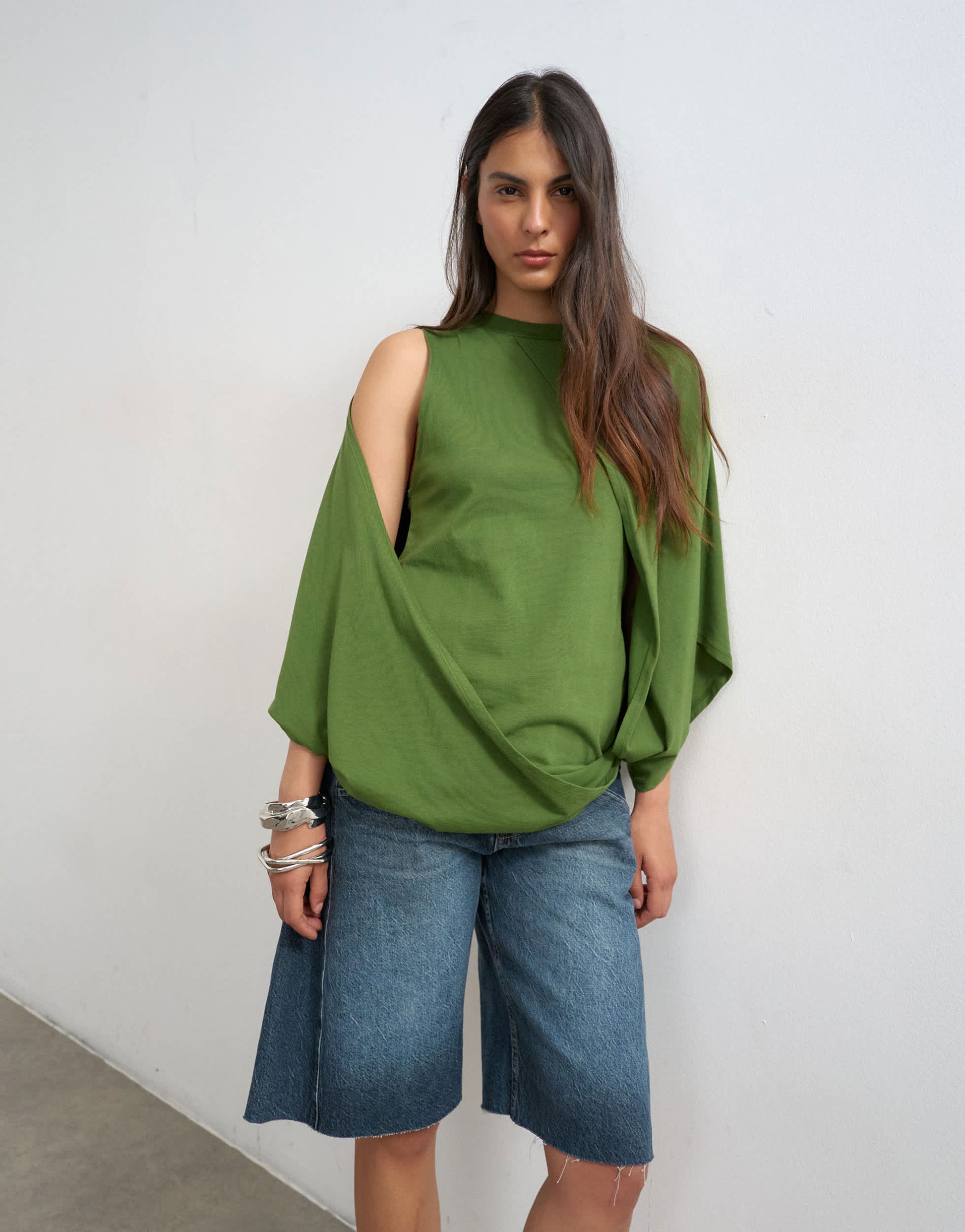 Topshop cape draped tee in pesto green