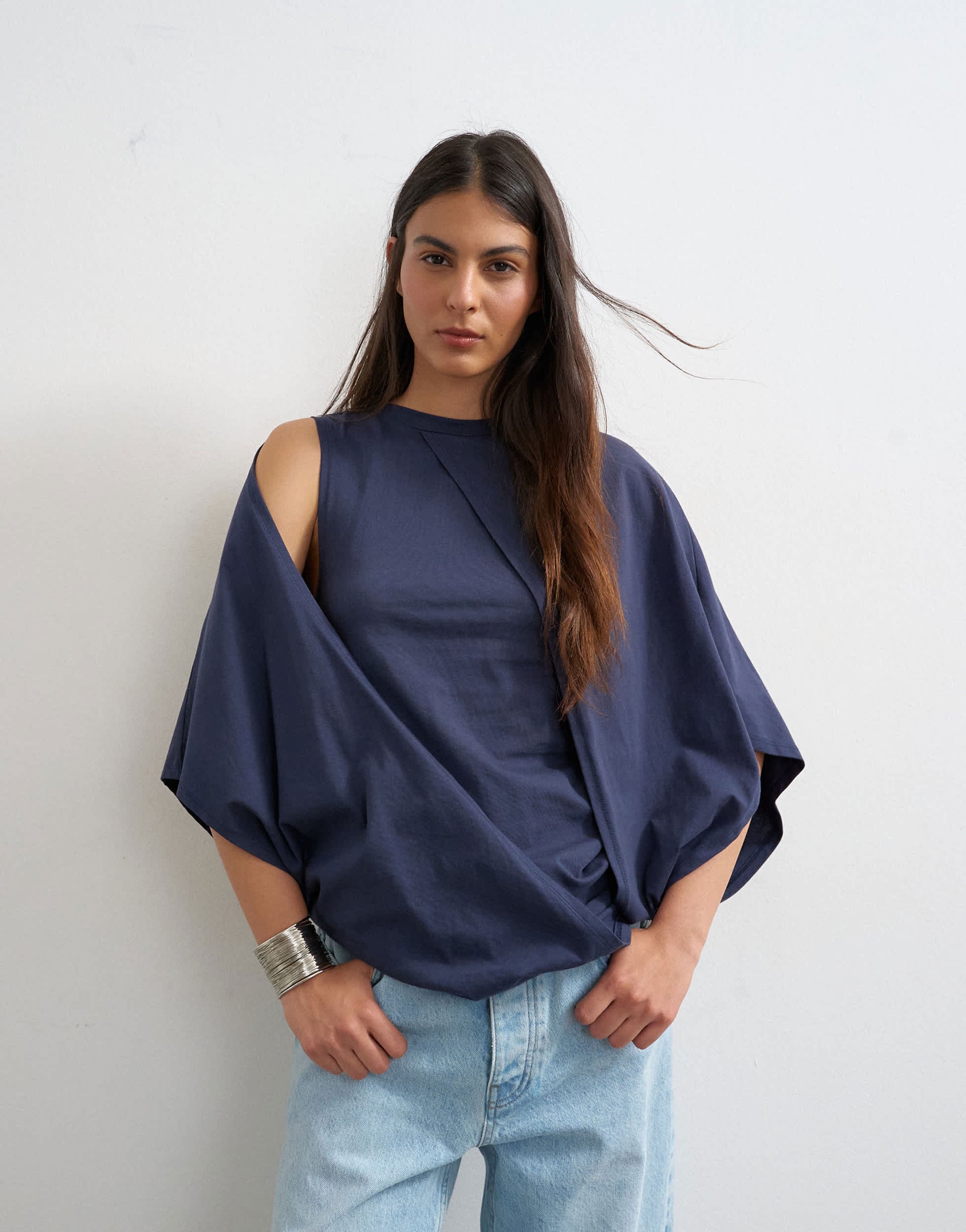 Topshop cape draped tee in navy