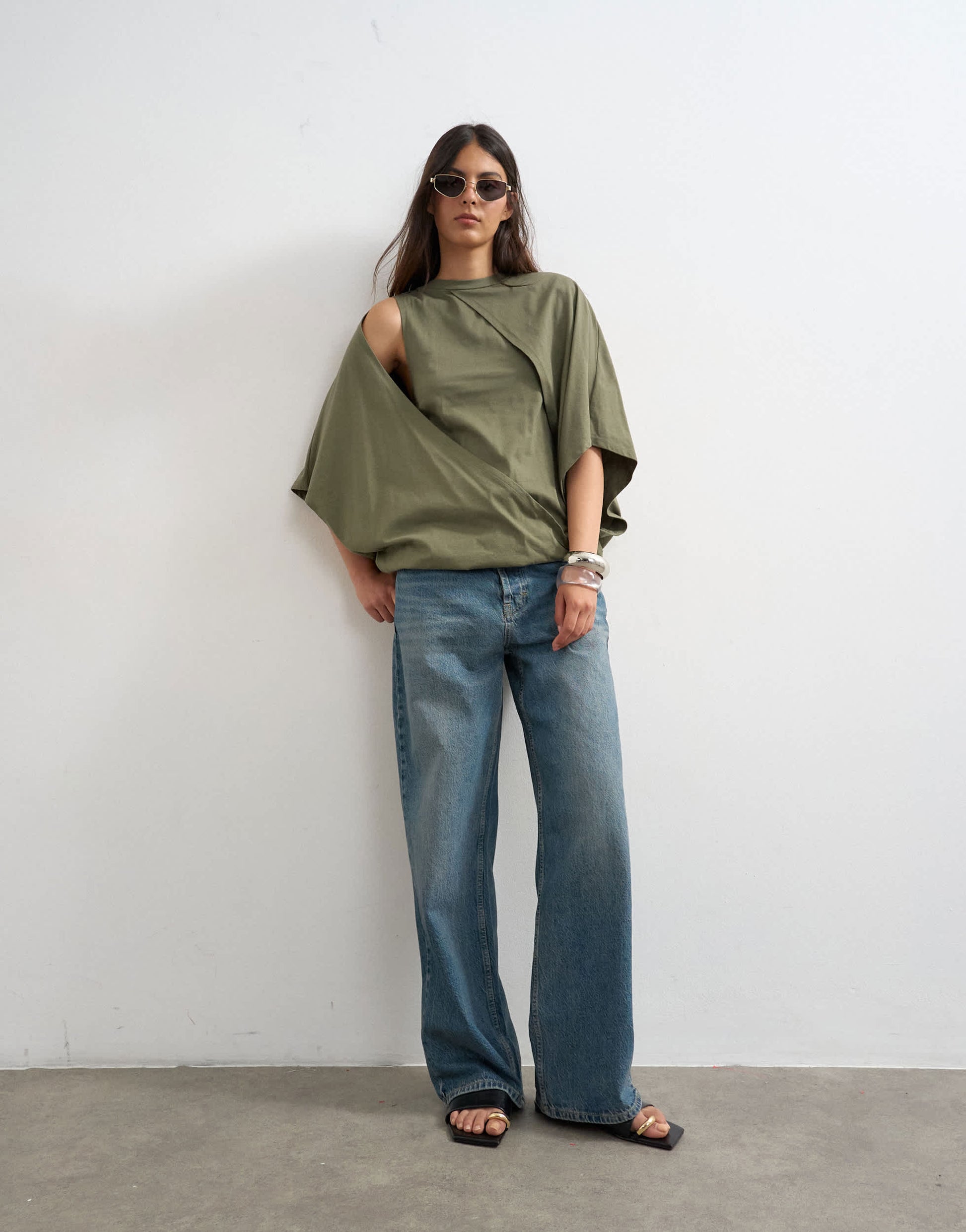Topshop cape draped tee in khaki