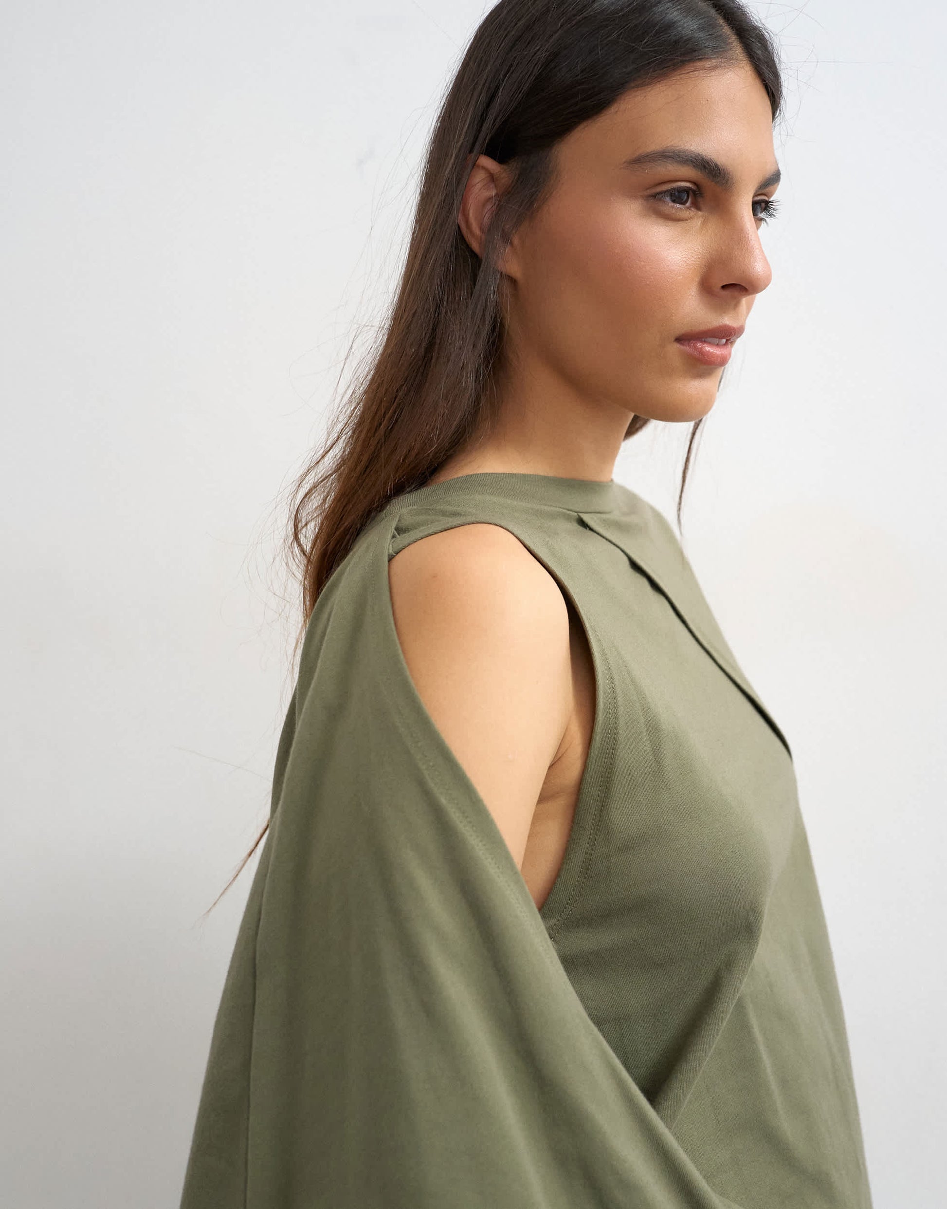 Topshop cape draped tee in khaki