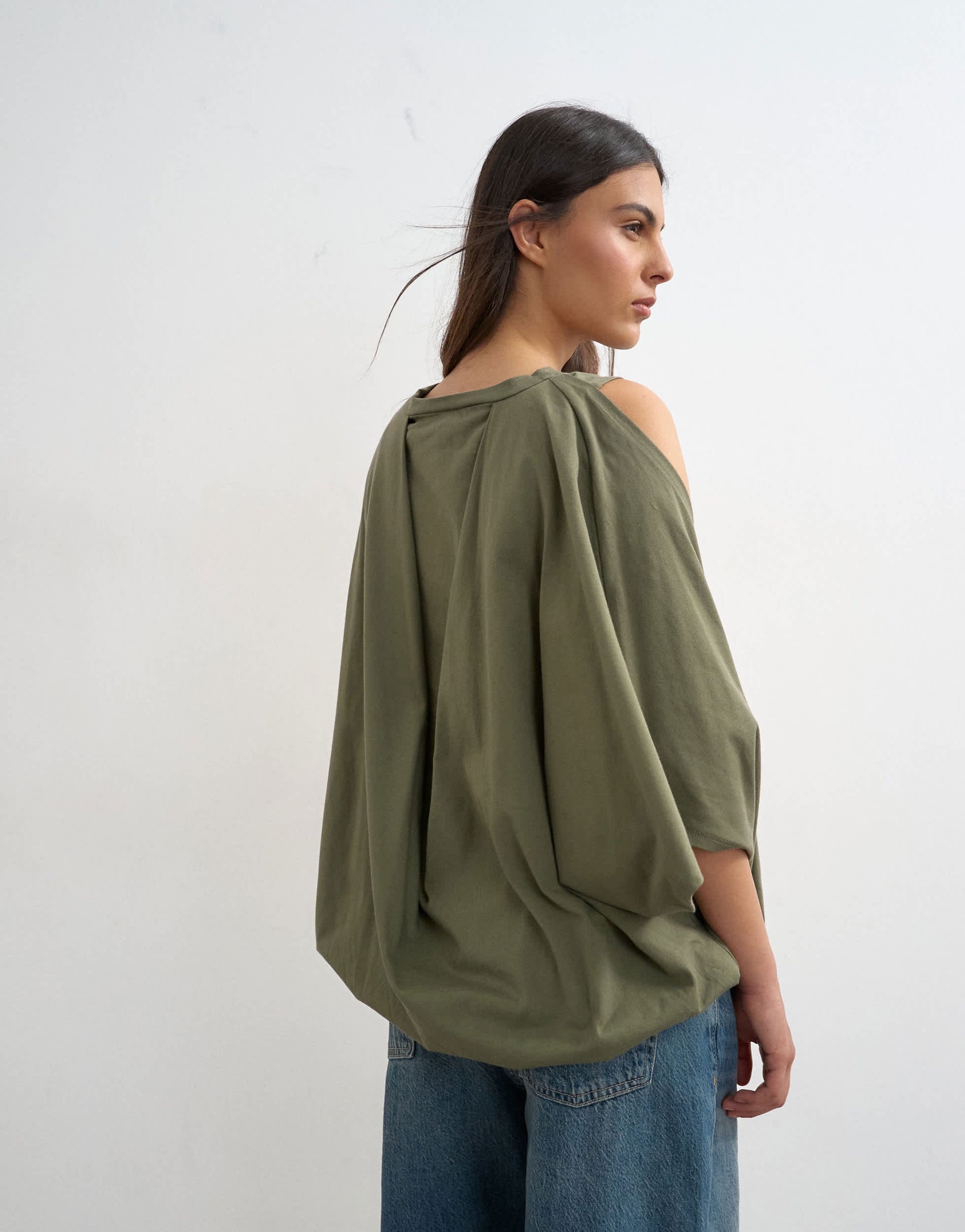 Topshop cape draped tee in khaki