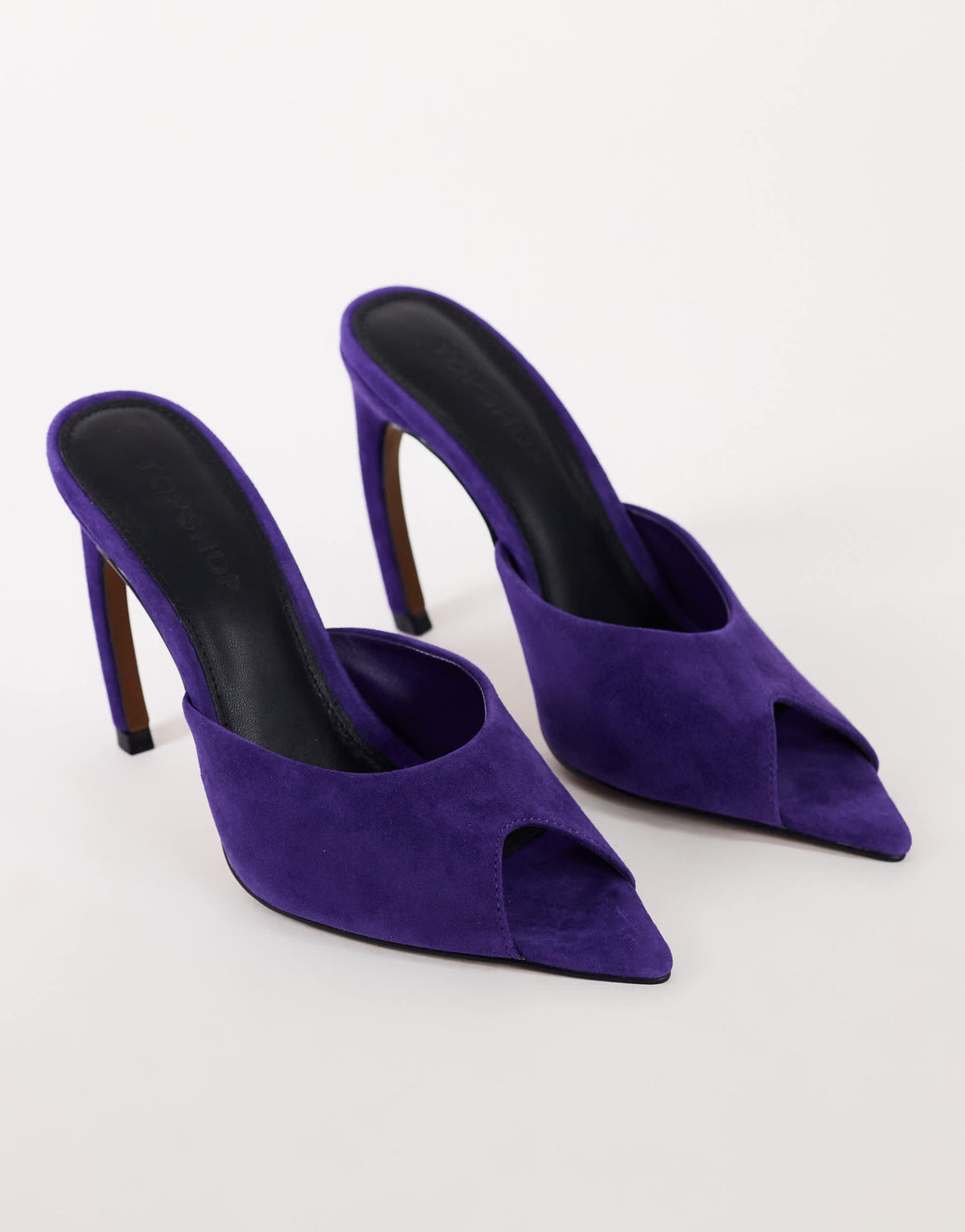 Topshop Artemis real suede banana heel mule in purple