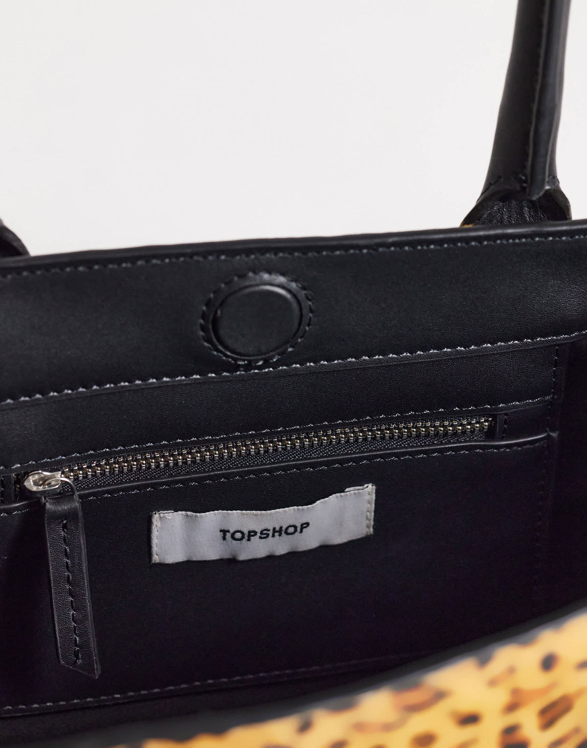 Topshop Tiana hair on real leather bowler tote bag in leopard print