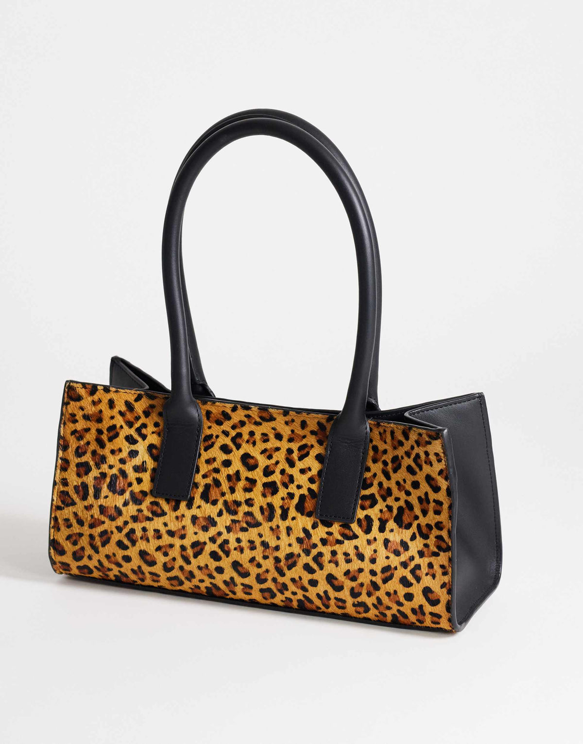 Topshop Tiana hair on real leather bowler tote bag in leopard print