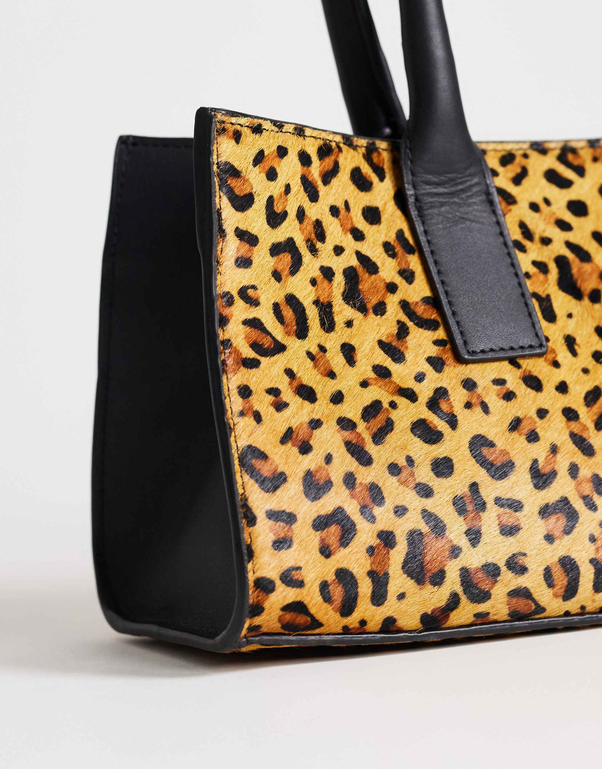 Topshop Tiana hair on real leather bowler tote bag in leopard print