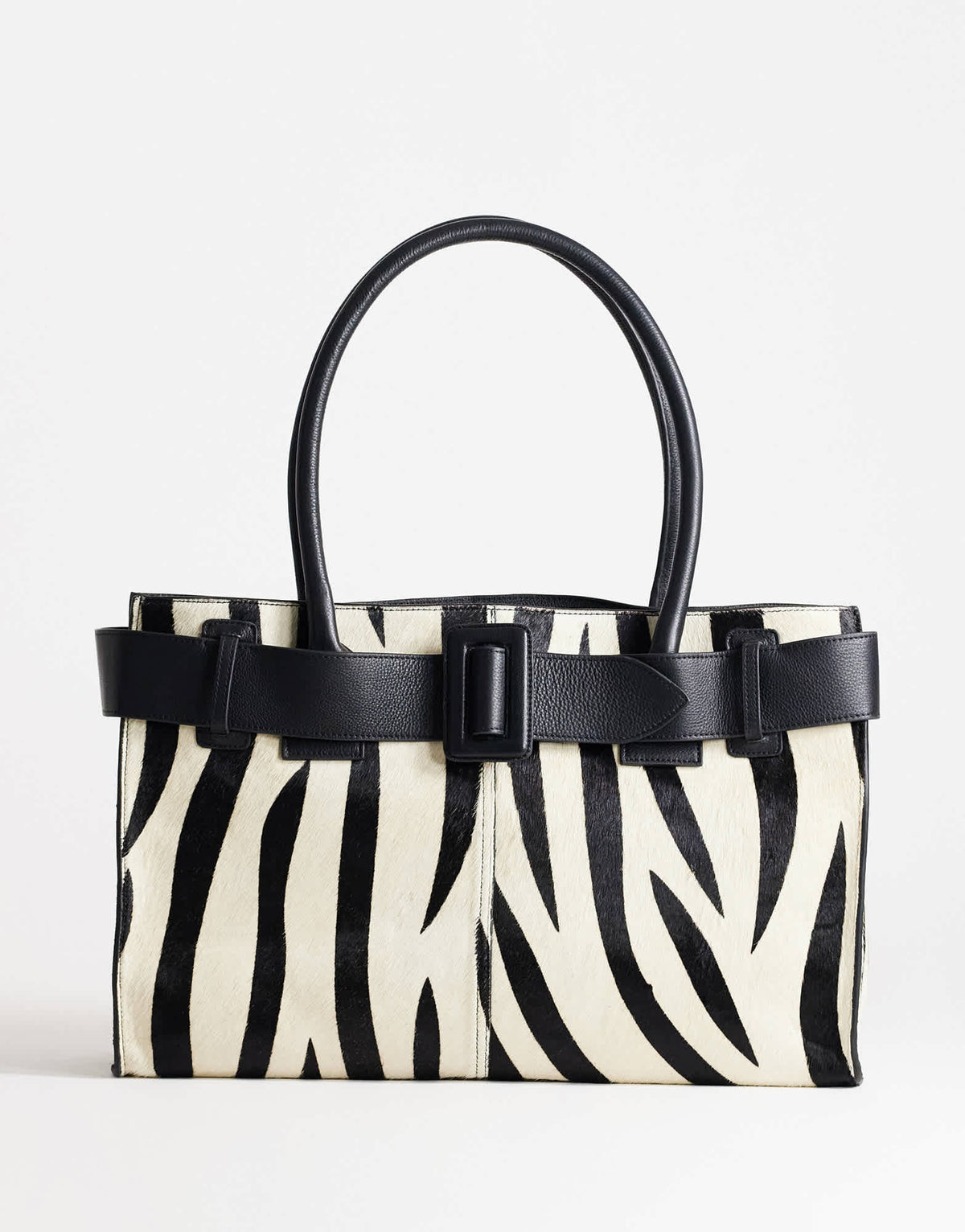 Topshop Tammy hair on real leather belt detail large tote bag in zebra print