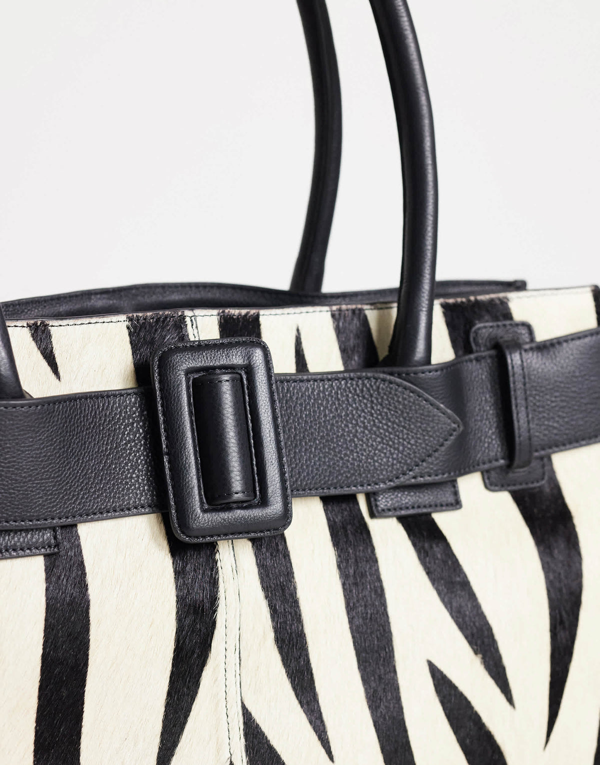 Topshop Tammy hair on real leather belt detail large tote bag in zebra print