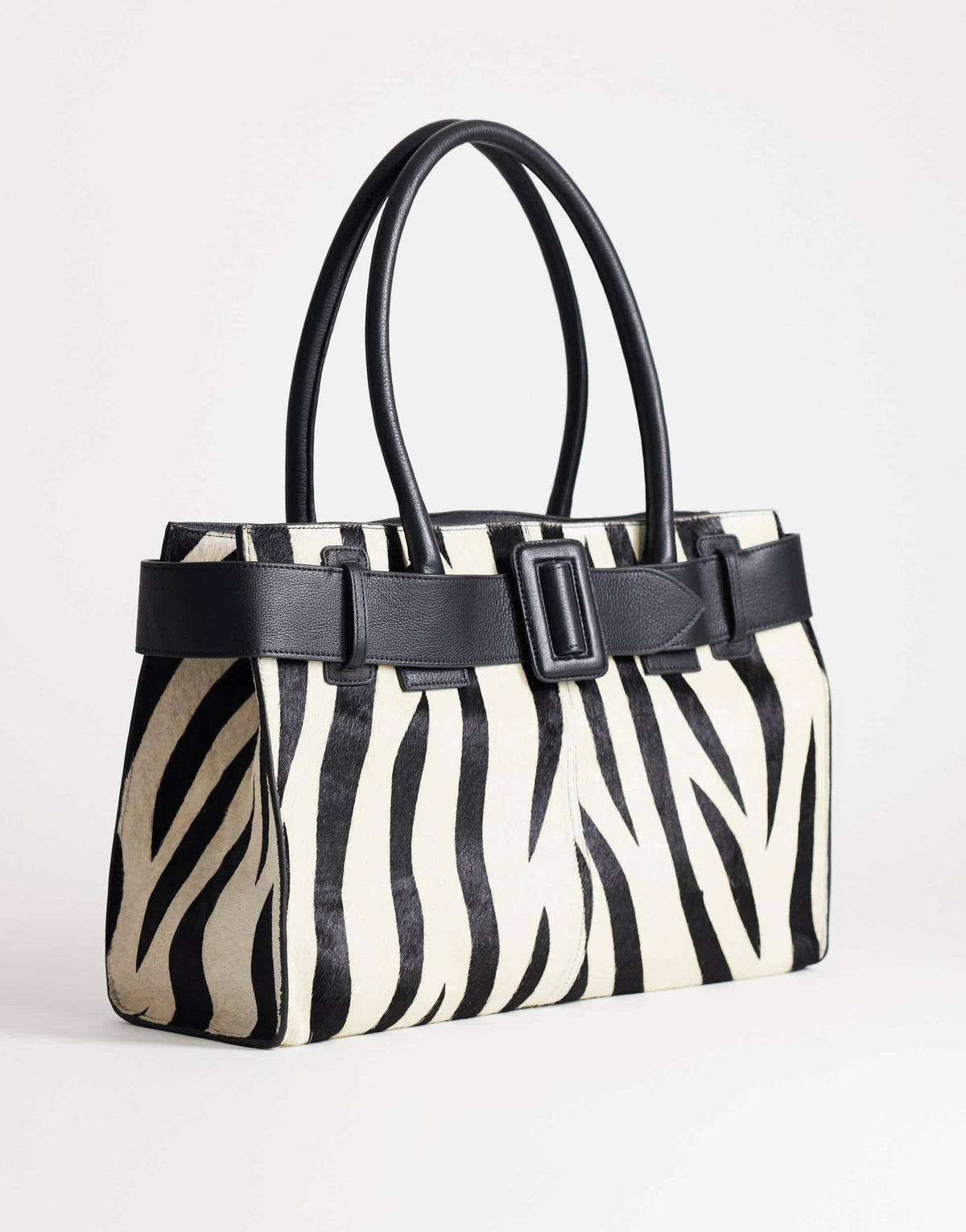 Topshop Tammy hair on real leather belt detail large tote bag in zebra print