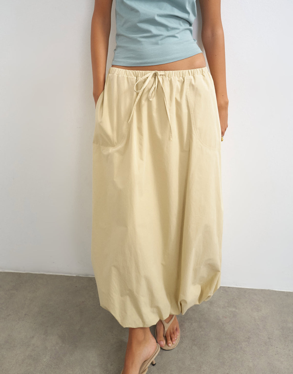 Topshop poplin bubble hem maxi skirt in stone