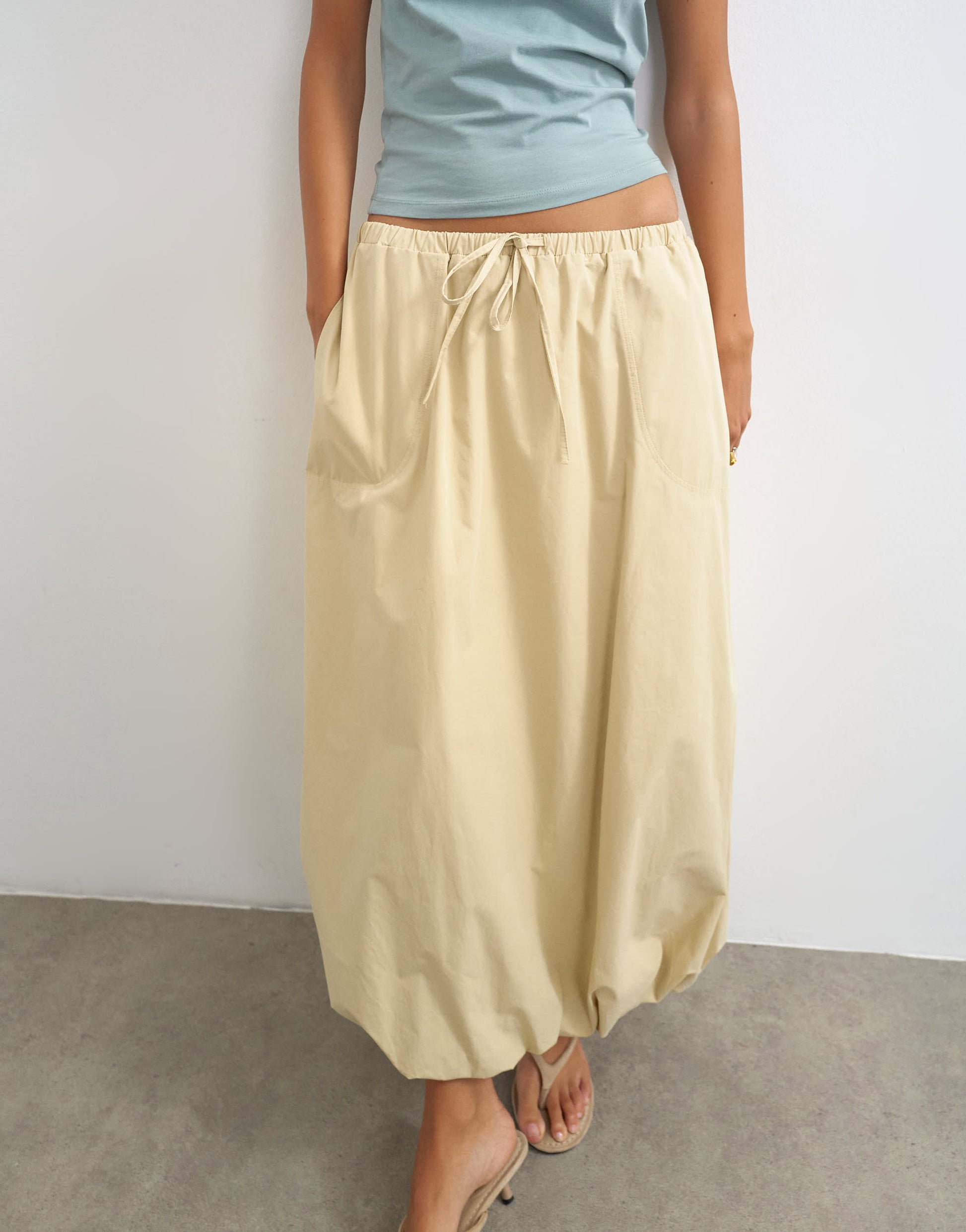 Topshop poplin bubble hem maxi skirt in stone