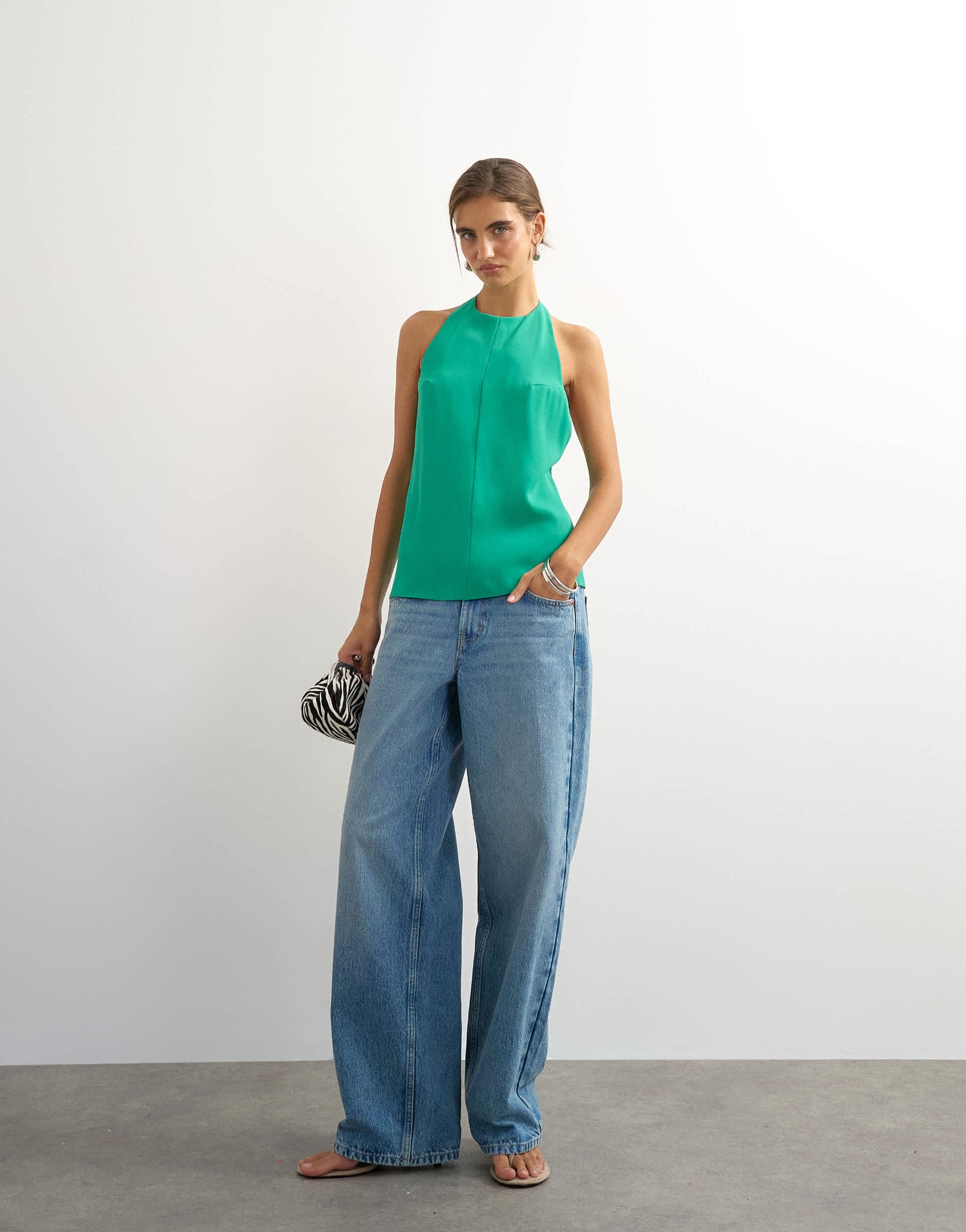 Topshop backless detail halter top in green