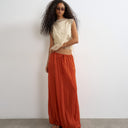 Topshop tie detail crinkle bubble hem maxi skirt in rust