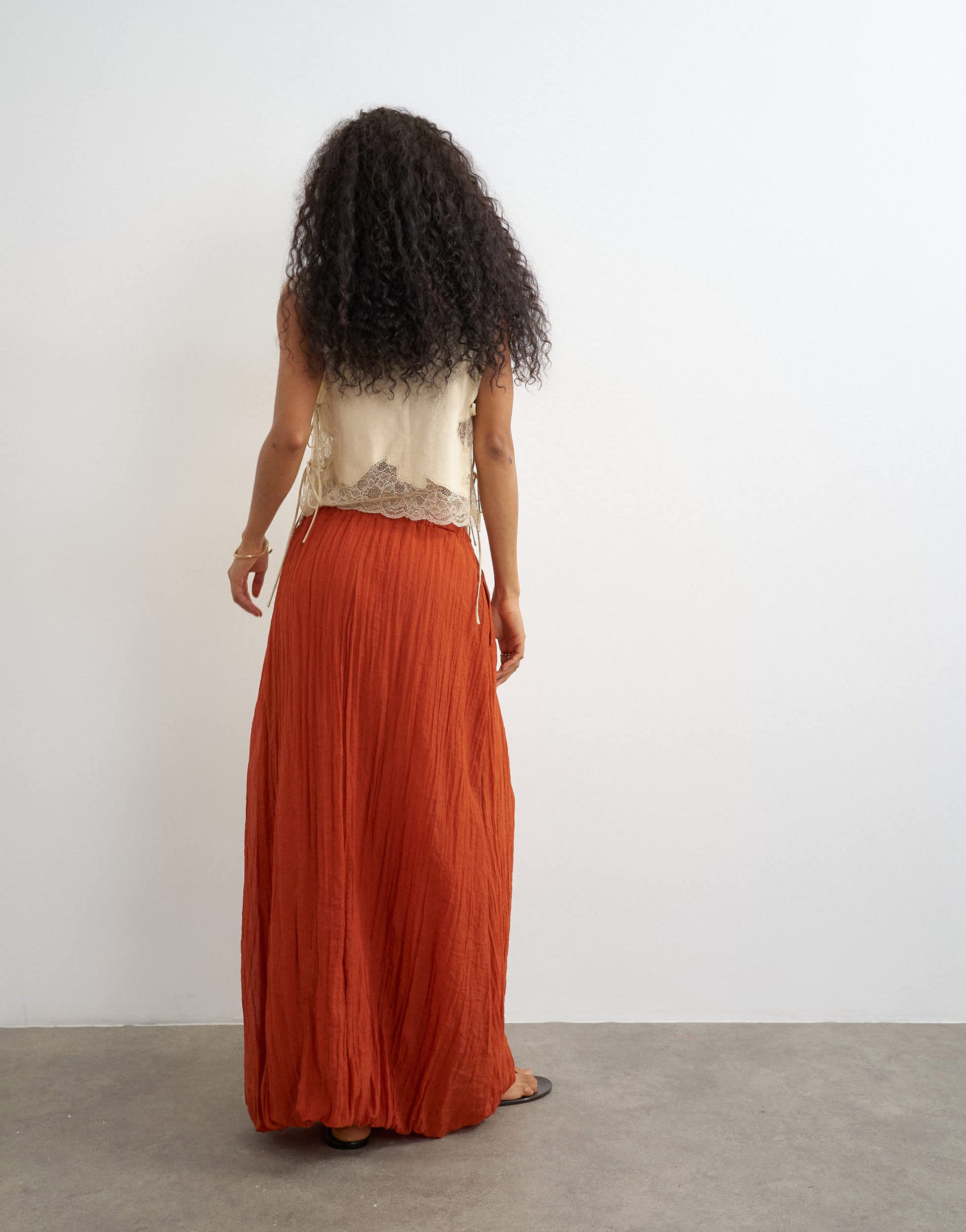 Topshop tie detail crinkle bubble hem maxi skirt in rust