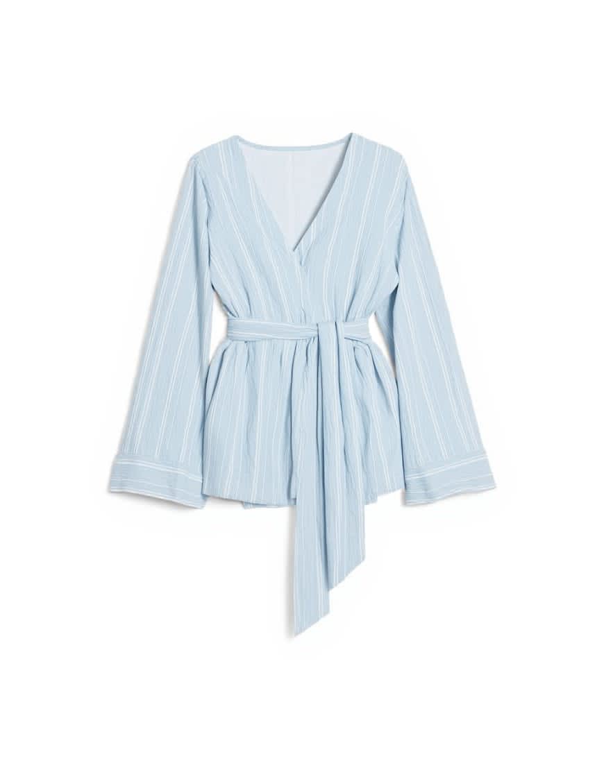 Topshop wrap tie detail top in blue stripe