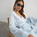 Topshop wrap tie detail top in blue stripe