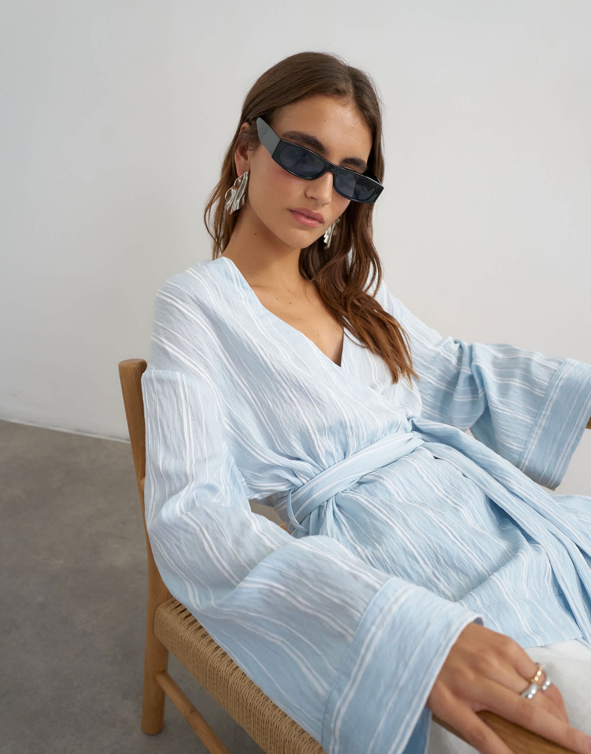 Topshop wrap tie detail top in blue stripe