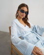 Topshop wrap tie detail top in blue stripe
