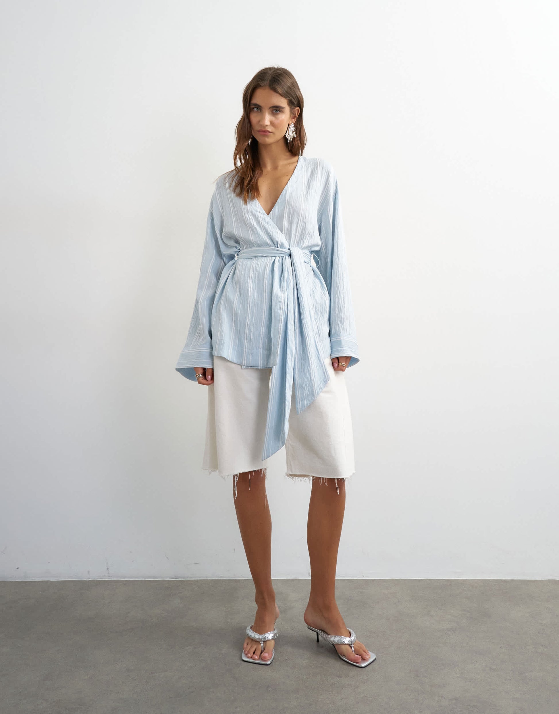 Topshop wrap tie detail top in blue stripe