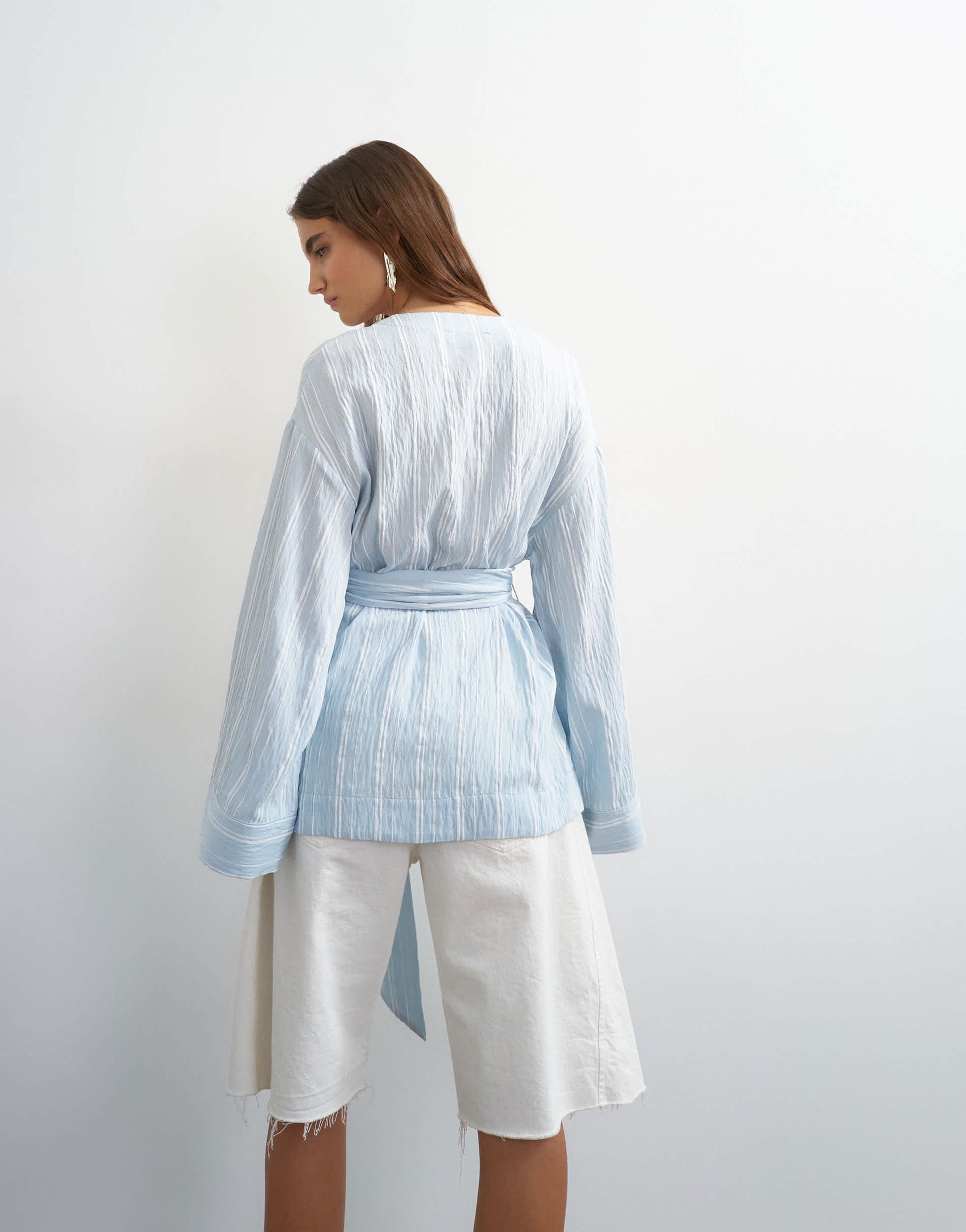 Topshop wrap tie detail top in blue stripe