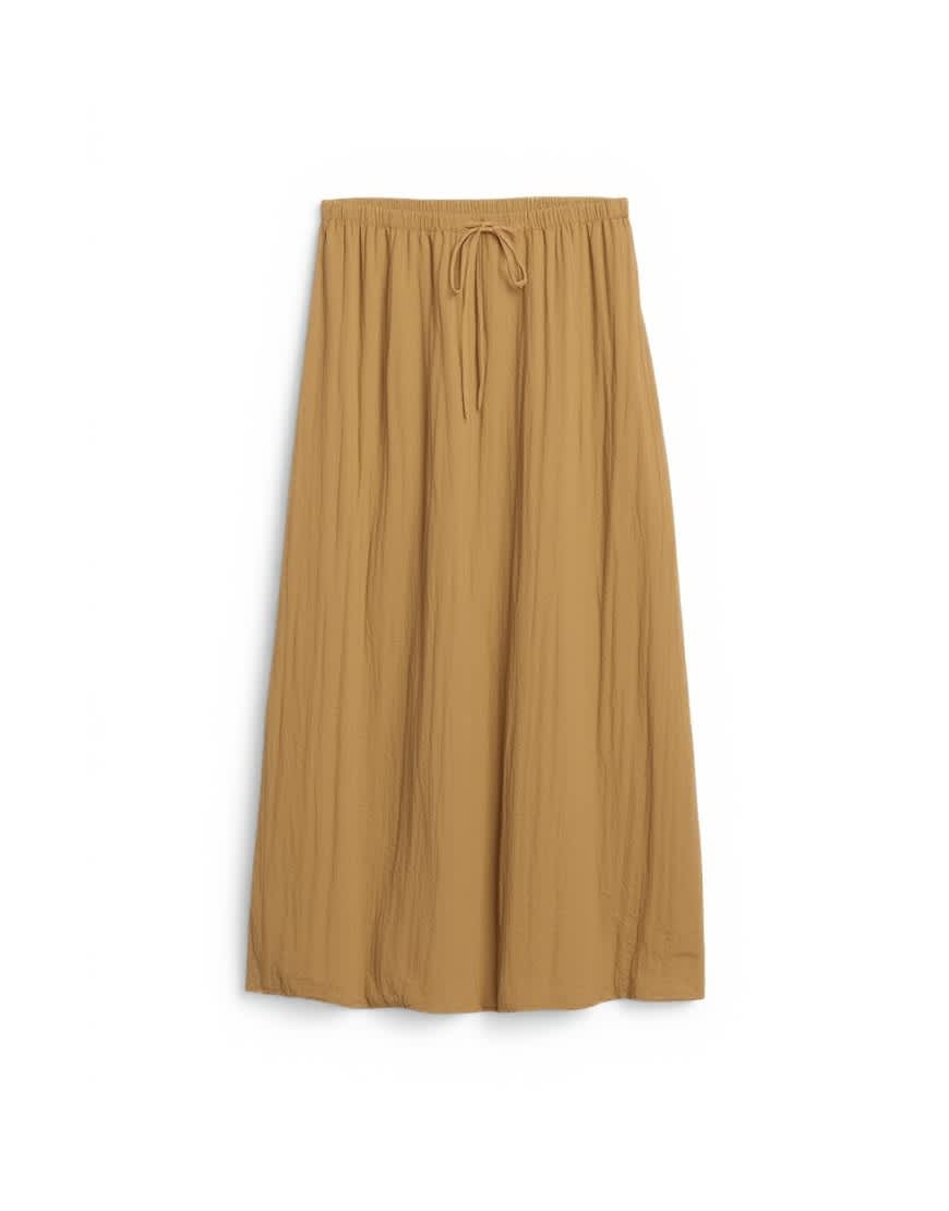 Topshop tie detail crinkle bubble hem maxi skirt in camel