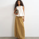 Topshop tie detail crinkle bubble hem maxi skirt in camel